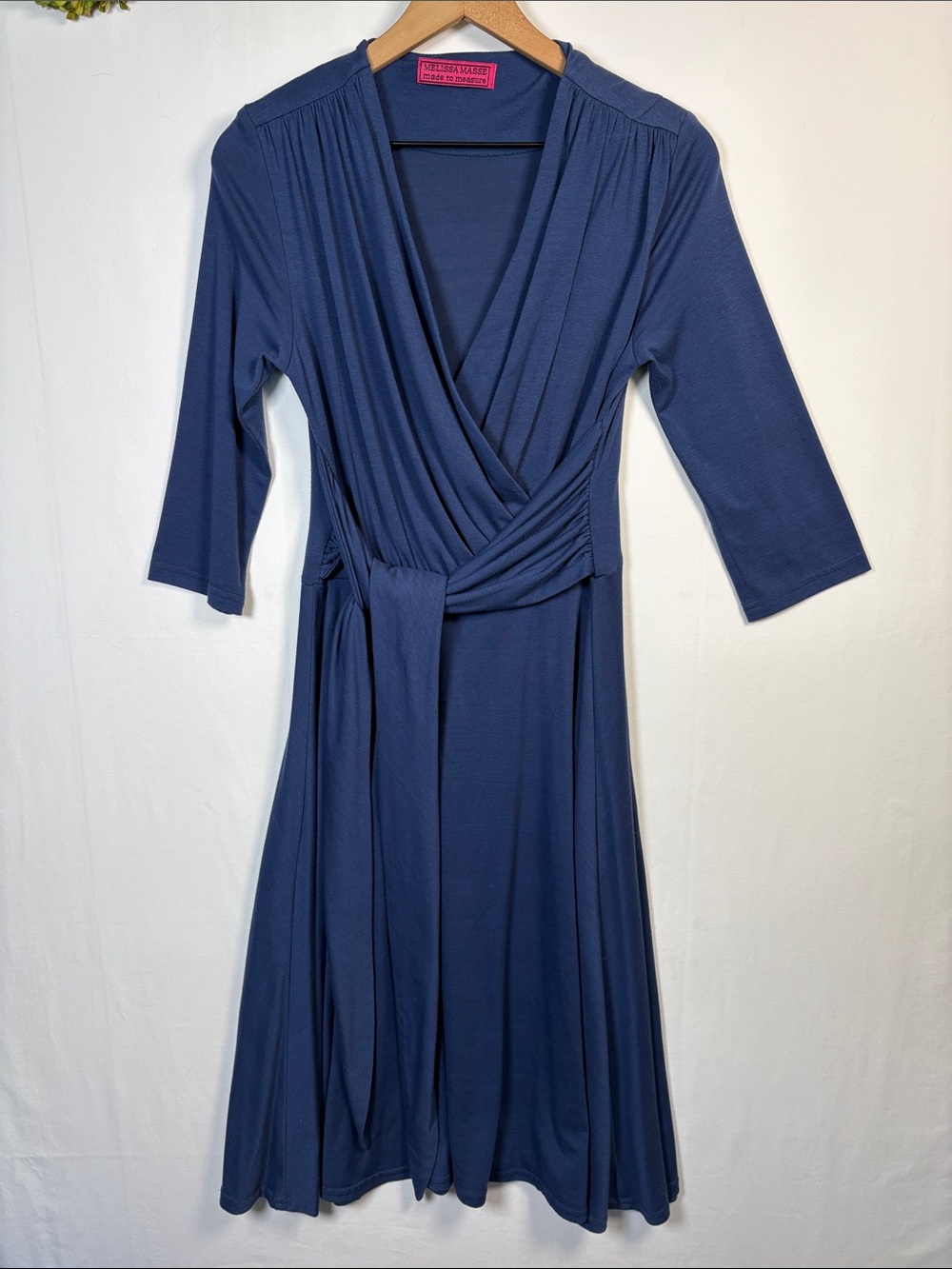 Melissa Masse Sapphire Blue 3/4 Sleeve Wrap Dress size large